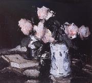 Roses in a Blue and White Vase,Black Background, Samuel John Peploe